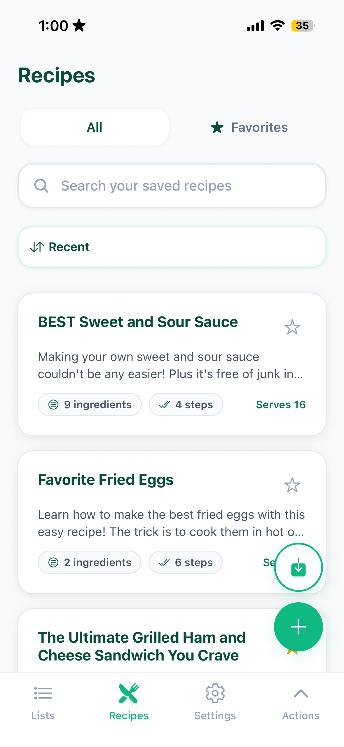NoThinkList recipe saving feature